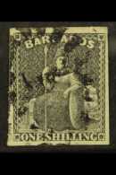 1858 1s Black Imperf, SG 12a, Fine Used 4 Margins For More Images, Please Visit... - Barbados (...-1966)