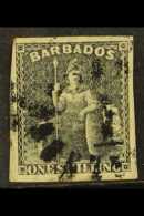 1858 1s Black Imperf, SG 12a, Fine Used 4 Margins For More Images, Please Visit... - Barbados (...-1966)