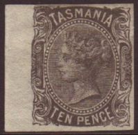 TAS 1870-71 10d Black IMPERF,SG 131a,mint Marginal Example,thin For More Images, Please Visit... - Other & Unclassified