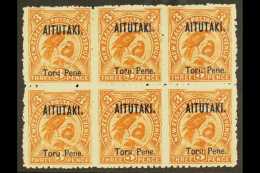 1903-11 3d Yellow-brown Opt, SG 5, Fine NHM BLOCK Of 6 For More Images, Please Visit... - Aitutaki
