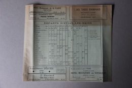 HORAIRES SNCF, Départs Et Arrivées Des Trains Evian-les-Bains (Haute-Savoie), Horaires Bateaux, 1950 - Europe