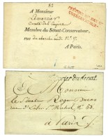 Lot De 2 Lettres Dont Trésorier Du Sénat (S. N° 1524) + PRETURE DU SENAT / CONSERVATEUR Rouge (S.... - Cartas Civiles En Franquicia