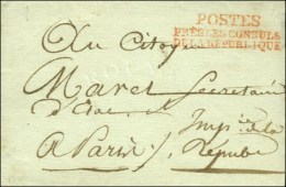 POSTES / PRES LES CONSULS / DE LA REPUBLIQUE Rouge (S. N° 1085) + Contreseing Manuscrit '' Impie De La /... - Lettres Civiles En Franchise