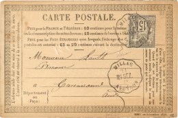 CONV. STAT. MILLAU / MI. BEZ. / AVEYRON / N° 77 Sur CP. 1877. - SUP. - Correo Ferroviario