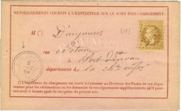 GC 2987 / N° 28 Càd T 22 PONT-D'ENVAUX (16) Sur Avis De Réception. 1869. - TB. - 1849-1876: Periodo Clásico