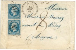 GC 4177 / N° 22 Paire Càd T 22 VEZINS (11) Sur Lettre Insuffisamment Affranchie Taxée 8. 1863. -... - 1849-1876: Classic Period