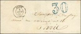Càd T 15 GIVET (7) + Taxe 30 DT (B)  Et Griffe Encadrée 'APRÈS / LE / DÉPART'. 1857. -... - 1859-1959 Cartas & Documentos