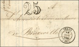 Càd T 14 THANN (66) + Taxe 25 DT. 1850. - SUP. - 1859-1959 Covers & Documents