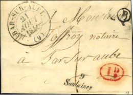 9 / Soulaines B. RUR. B Sur Lettre Avec Texte Daté D'Eprathémont Décime Rurale Rouge, Taxe 1... - 1859-1959 Lettres & Documents