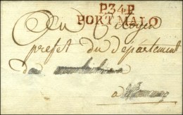 P. 34. P. / PORT MALO Rouge (NR De St Malo) (48mm X 12) Sur Lettre Avec Texte Daté An 8. - TB / SUP. - R.   ... - Autres & Non Classés