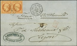 Ancre / N° 23 (2) Càd Octo SHANG-HAI / PAQ. FR R N° 1 Sur Lettre De Shang-Hai Pour Lyon. 1868. -... - Poste Maritime