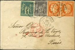 Càd Octo SAVANILLA / * / N° 38 Paire + 75 + 77 Sur Lettre Pour Paris. Au Recto Cachet Octo Rouge... - Maritime Post