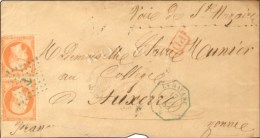 Ancre Bleue / N° 23 Paire Verticale Càd Octo Bleu LA HAVANE * Sur Lettre Pour Auxerre. 1865. (Rare En... - Poste Maritime