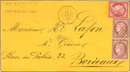 Ancre / N° 54 Paire Verticale + 57 (Pd) Càd Octo CUBA * Sur Lettre Pour Bordeaux. - 1874. - TB / SUP. -... - Correo Marítimo