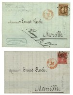 Lot De 2 Lettres Incomplètes Affranchies Avec Timbres Espagnols Et Obl De Marseile. - TB. - Schiffspost