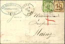 Càd METZ / Alsace N° 4, Burelage Renversé + N° 5  Sur Lettre Pour Mayence. 1871.  - TB / SUP.... - Lettres & Documents