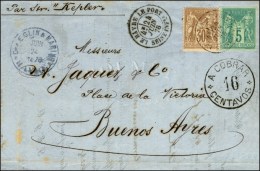 Càd T 18 LE HAVRE LE PORT / SEINE INFR / N° 69 + 75 Sur Lettre Au Tarif Voie De Mer Pour Buenos Ayres,... - 1876-1878 Sage (Type I)