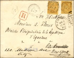 Càd (5) AFFRANCHISSEMENT (5) / PARIS / N° 92 (2) Sur Lettre Recommandée Pour New-York. 1886. -... - 1876-1878 Sage (Type I)