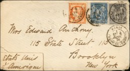 Càd PARIS / PAL. DU LUXEMBOURG / N° 38 + N° 77 + N° 78 Sur Lettre 2 Ports Pour New-York. 1878. -... - 1876-1878 Sage (Typ I)