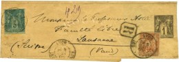 Càd LYON / LES TERREAUX Sur Entier 1c + N° 75 + 94, Recommandé Pour Lausanne. 1889. - TB. - R. - 1876-1878 Sage (Type I)