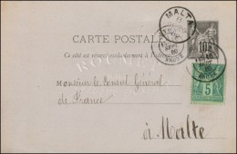 Càd LYON / RHÔNE / EP 10c. + N° 75 Sur Carte Pour Malte, Au Recto Càd D'arrivée.... - 1876-1878 Sage (Type I)