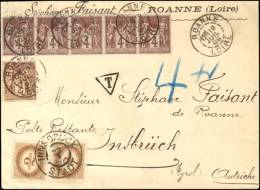 Càd ROANNE / LOIRE / N° 85 + 88 (bande De 5) Sur Lettre Insuffisamment Affranchie Pour L'Autriche, Taxe... - 1876-1878 Sage (Type I)