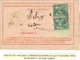 Càd ST GERMAIN-EN-LAYE / N° 65 Paire Bdf Sur Avis De Réception. 1876. - TB. - 1876-1878 Sage (Typ I)