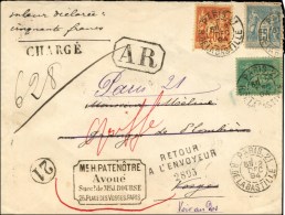 Càd PARIS-21 / R. DE LA BASTILLE / N° 75 + N° 94 + N° 101 Sur Lettre Chargée Avec AR (au... - 1876-1878 Sage (Type I)