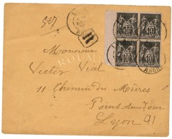 Càd LYON / RHONE / N° 103 Bloc De 4 Bdf Sur Lettre Recommandée Au 1er échelon. 1898. - TB.... - 1876-1878 Sage (Type I)