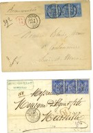 Lot De 2 Lettres Recommandées Au 1er échelon Affranchies Avec N° 78 + 79 Chacun Bande De 3. -... - 1876-1878 Sage (Typ I)