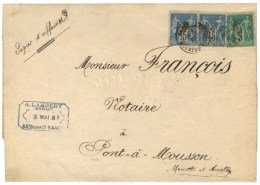 Càd T 18 NANCY / MEURTHE-ET-MOSELLE / N° 75 + N° 90 (2) Sur Papiers D'affaires Au 7ème... - 1876-1878 Sage (Typ I)