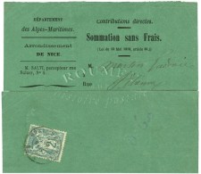 Càd T 18 NICE / ALPES-MARITIMES / N° 74 Sur Sommation Sans Frais Expédiée Par Le... - 1876-1878 Sage (Typ I)