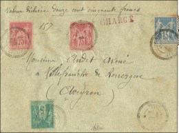 Càd T 25 FIRMY / AVEYRON / N° 75 + 81 (2) + 90 Sur Lettre Chargée. 1890. Rare Association. - TB /... - 1876-1878 Sage (Type I)