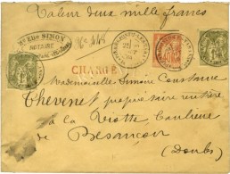 Càd T 18 PIERREFONTne-LES-VARANS / DOUBS / N° 82 (2) + N° 94 Sur Lettre Chargée. 1884. - TB. ... - 1876-1878 Sage (Typ I)