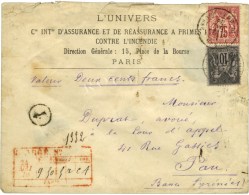 Càd PARIS / PL. DE LA BOURSE  / N° 71 + 89 Sur Lettre Chargée Au 1er échelon, Descriptif... - 1876-1878 Sage (Typ I)