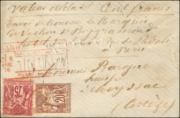 Càd Rouge PARIS AFFRANCHISSEMENT / N° 67 + N° 71 Sur Lettre Chargée Au 1er échelon.... - 1876-1878 Sage (Type I)