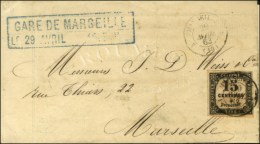 Càd 1 MARSEILLE 1 (12) / Taxe N° 3, à Côté Griffe Bleue Encadrée GARE DE... - 1859-1959 Cartas & Documentos