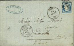 Losange Ambulant / N° 60 Conv. Stat BREST / BR. GUIN (28) Sur Lettre Pour Granville... - 1871-1875 Cérès