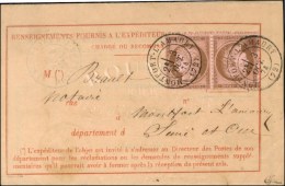 Càd T 17 MONTFORT L'AMAURY (72) / N° 58 Paire Tête-bêche Sur Avis De Réception. 1874.... - 1871-1875 Cérès