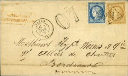 GC 361 / N° 55 + 60 Càd T 17 BAZAS (32) Sur Lettre Insuffisamment Affranchie Pour Bordeaux Taxe 40 DT.... - 1871-1875 Cérès