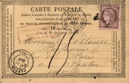 Etoile 13 / N° 54 Càd PARIS / R. DE LA TACHERIE Sur CP Insuffisamment Affranchie Pour Pantin + Taxe 15.... - 1871-1875 Cérès