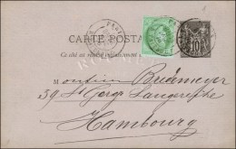 Càd PARIS / R. TAITBOUT Sur Entier 10 C. + Cérès CG 5 C. Vert Pour Hambourg. 1878. - TB / SUP.... - 1871-1875 Ceres