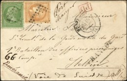 Losange / N° 43 (plis) + 20 Avec Càd MONTPELLIER (33) 10 MARS 71 Sur Lettre Pour Stettin (Prusse). Tarif... - 1870 Bordeaux Printing