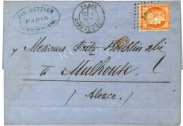 Losange PGE / N° 38 Càd PARIS  / GARE DE L'EST Sur Lettre Pour Mulhouse. 1874. - TB / SUP. - 1870 Siège De Paris