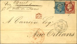 Etoile 1 / N° 22 + 24 Càd Octo De Lev. Exp. PARIS  / PL. DE LA BOURSE E1 Sur Lettre Pour La Nouvelle... - 1862 Napoléon III.
