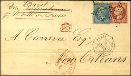 Etoile 1 / N° 22 + 24 Càd Octo De Lev. Exp. PARIS  / PL. DE LA BOURSE E1 Sur Lettre Pour La Nouvelle... - 1862 Napoleon III