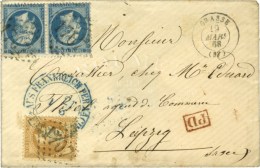 GC 1707 / N° 22 Paire + 28 Càd T 15 GRASSE (87) Sur Lettre Pour Leipzig. 1868. - TB. - 1862 Napoléon III