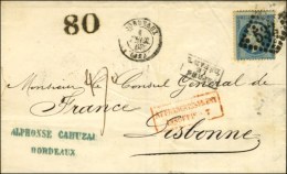 GC 532 / N° 22 Càd BORDEAUX (32) Sur Lettre Insuffisamment Affranchie Pour Lisbonne. Taxe Tampon 80... - 1862 Napoléon III