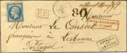 GC 2665 / N° 22 Càd NOGARO (31) Sur Lettre Insuffisamment Affranchie Pour Lisbonne. Taxe Tampon 80... - 1862 Napoléon III.