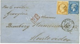 GC 1769 / N° 21 + 22 Càd T 15 LE HAVRE (74) Sur Lettre Adressée à Montevideo Par Les... - 1862 Napoléon III